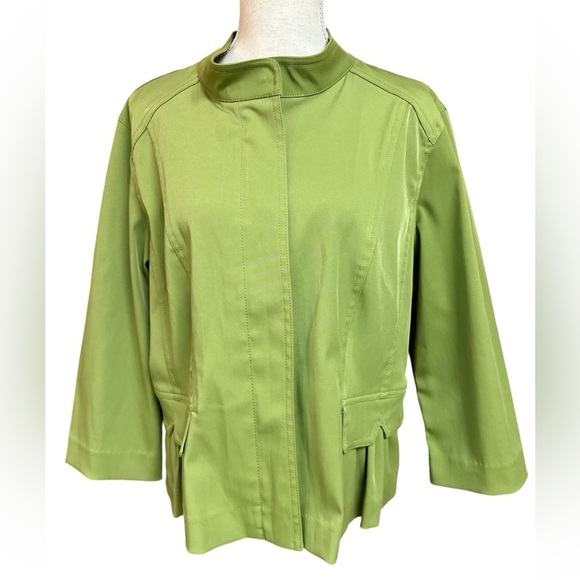 Ruby Rd. Crop Peplum 3/4 Sleeve Lime Green Fall Cropped Blazer Jacket Size 16 - Picture 2 of 10